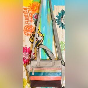 Fossil Light Gray Leather Crossbody Bag